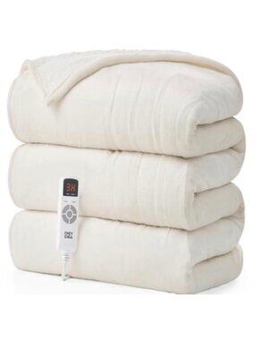 Electric Heated Blanket With Timer & Overheat Protection Soft Plush Quick Heatin